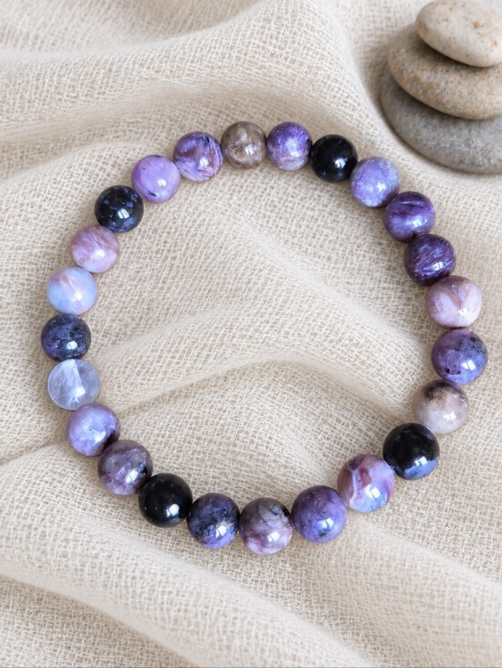 Charoite Beaded Stretch Bracelet | Handmade
